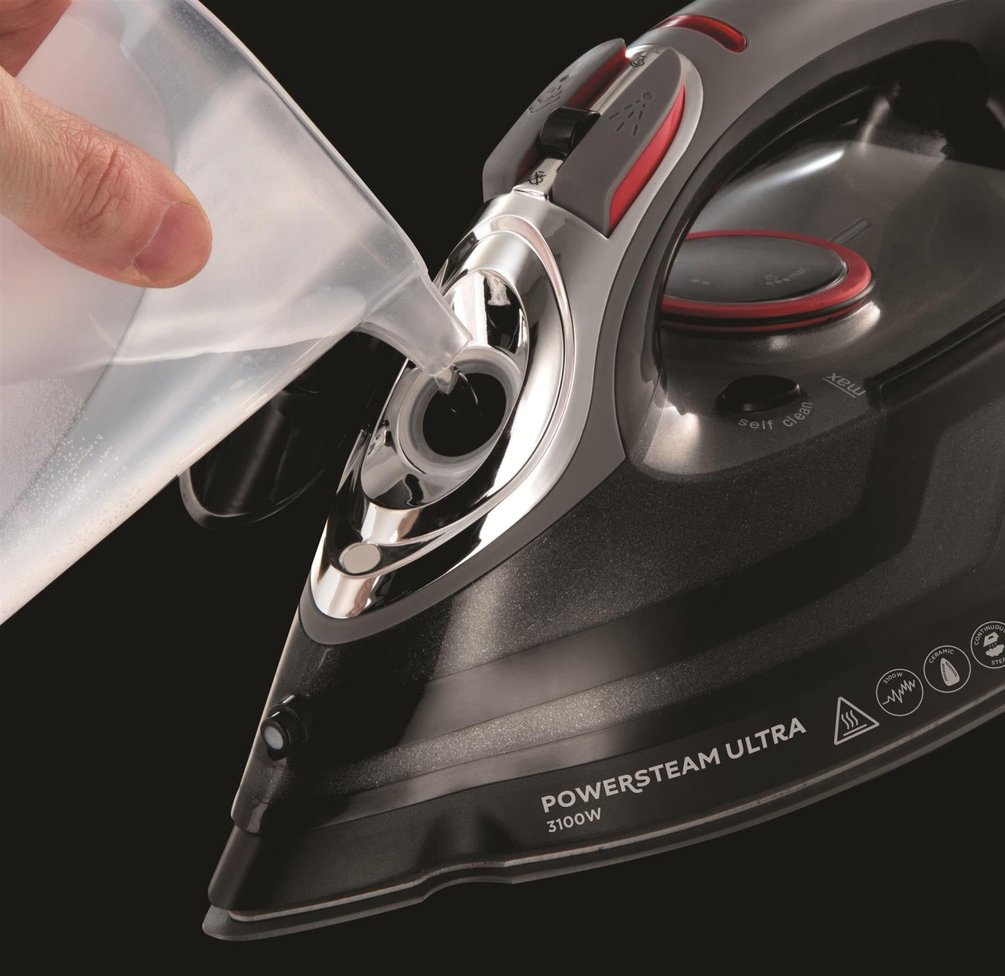 Russell Hobbs Steam Iron [3100W, 210 g/min extra steam boost, 70 g/min steam] Power Steam (350ml, ceramic soleplate, self-cleaning & spray water function, anti-limescale, drip stop) 20630