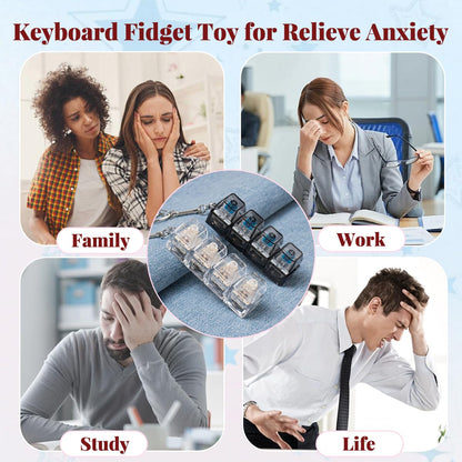 2 Pcs Keyboard Fidget Toy for Adults Fidget Keyboard Clicker Toys with LED Lights Keychain Stress Relief for Anxiety Decompression (Black and White)