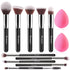 BEAKEY Diversity Makeup Brushes 12 Pcs Makeup Kit, Premium Synthetic Kabuki Foundation Face Powder Concealer Eyeshadow Blush Set, with 2 Pcs Blender Sponges (Black/Silver)