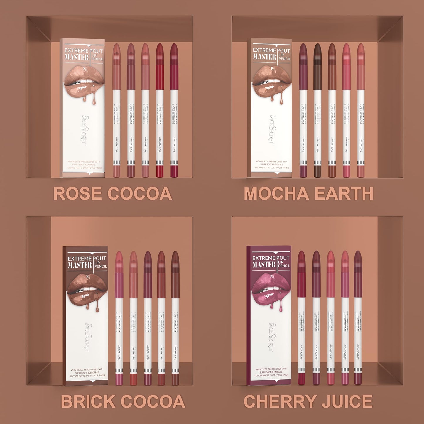 5PCS Extreme Master Lip Pencil Set, Matte Nude Lip Contour Lip Liner with Built-In Blending Brush, Smooth Long-Wear for Defined Lips (#01 ROSE COCOA)