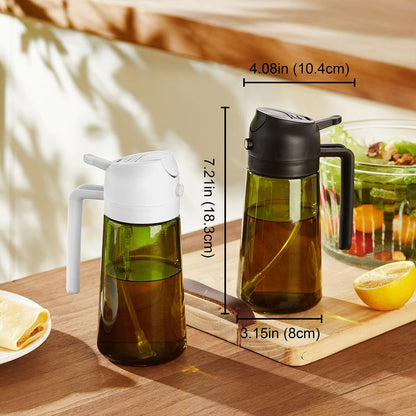 TrendPlain 470ml Olive Oil Spray Bottle - 2 in 1 Olive Oil Dispenser Bottle for Kitchen Accessories - Kitchen Gadgets, For Air Fryer - with Stickers, Light Blocking - Ash