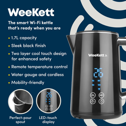 Alexa Smart Kettle, 1.7L - Smart Home Voice Control - Temperature Control with Cool Touch, LED Display & Keep Warm Function - 3000w Energy Efficient & BPA Free - Black