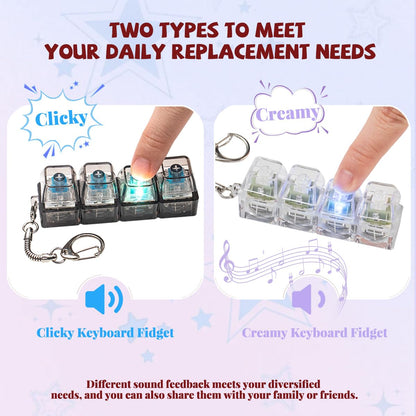 2 Pcs Keyboard Fidget Toy for Adults Fidget Keyboard Clicker Toys with LED Lights Keychain Stress Relief for Anxiety Decompression (Black and White)