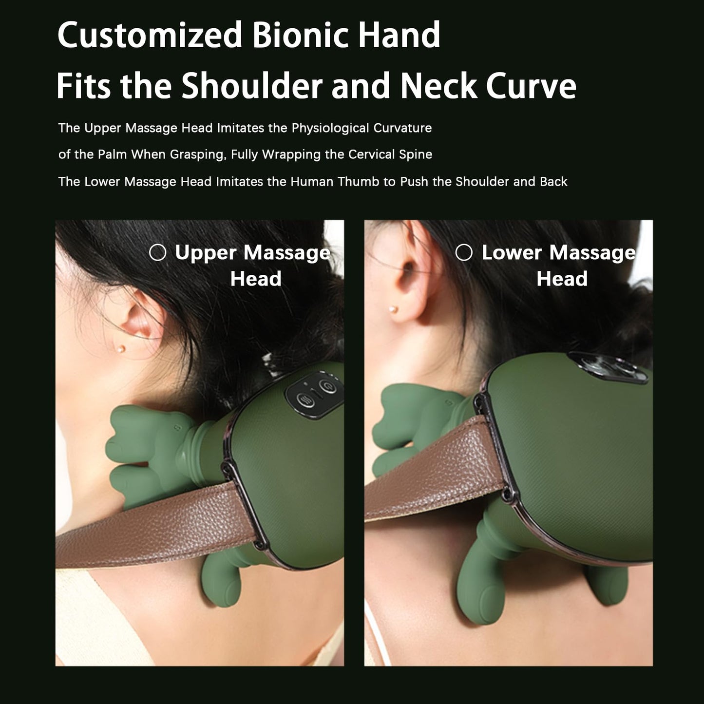 Neck and Shoulder Massager,Portable Shiatsu Back Massage Hand-Shaped Deep Tissue 4D Kneading Massager with Heat for Pain Relief and Muscle Relax,Christmas Gifts for Women Men,(Green)