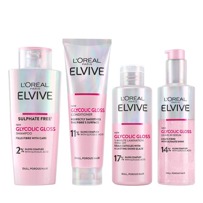 L'Oréal Paris Elvive Glycolic Gloss Shampoo, Conditioner and Rinse-Off Treatment Set for Dull Porous Hair, Get The Shiniest Hair of Your Life, Glossing Routine for Mirror-Like Shine