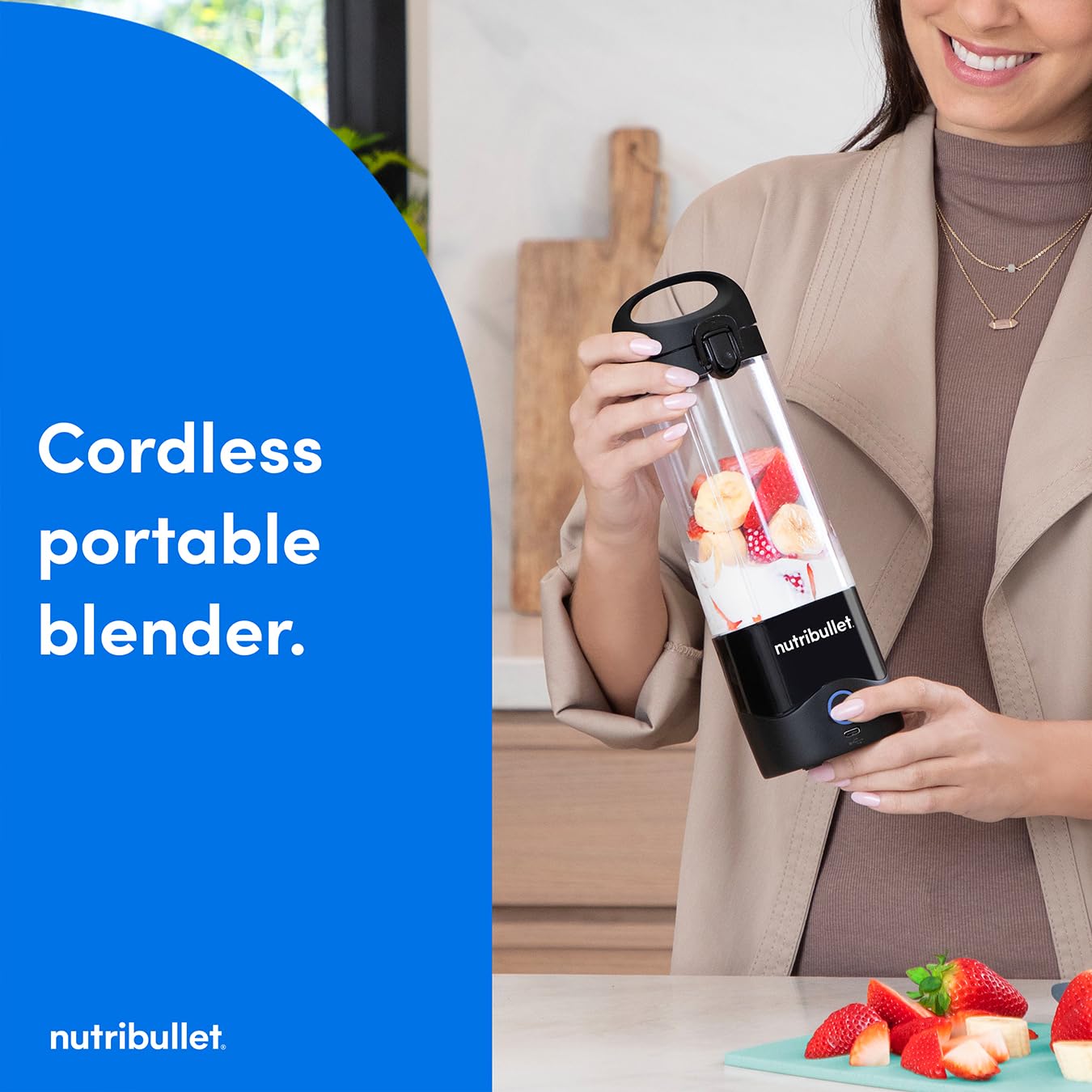 nutribullet Portable Blender in Black - Powerful Extractor Blade, 475ml Cup, To-Go Lid, USB-C Charging Cable & User Guide - Delivers 15+ Blending Cycles - Healthy Shakes On The Move