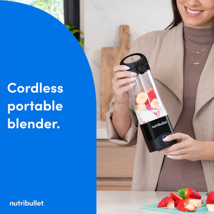 nutribullet Portable Blender in Black - Powerful Extractor Blade, 475ml Cup, To-Go Lid, USB-C Charging Cable & User Guide - Delivers 15+ Blending Cycles - Healthy Shakes On The Move