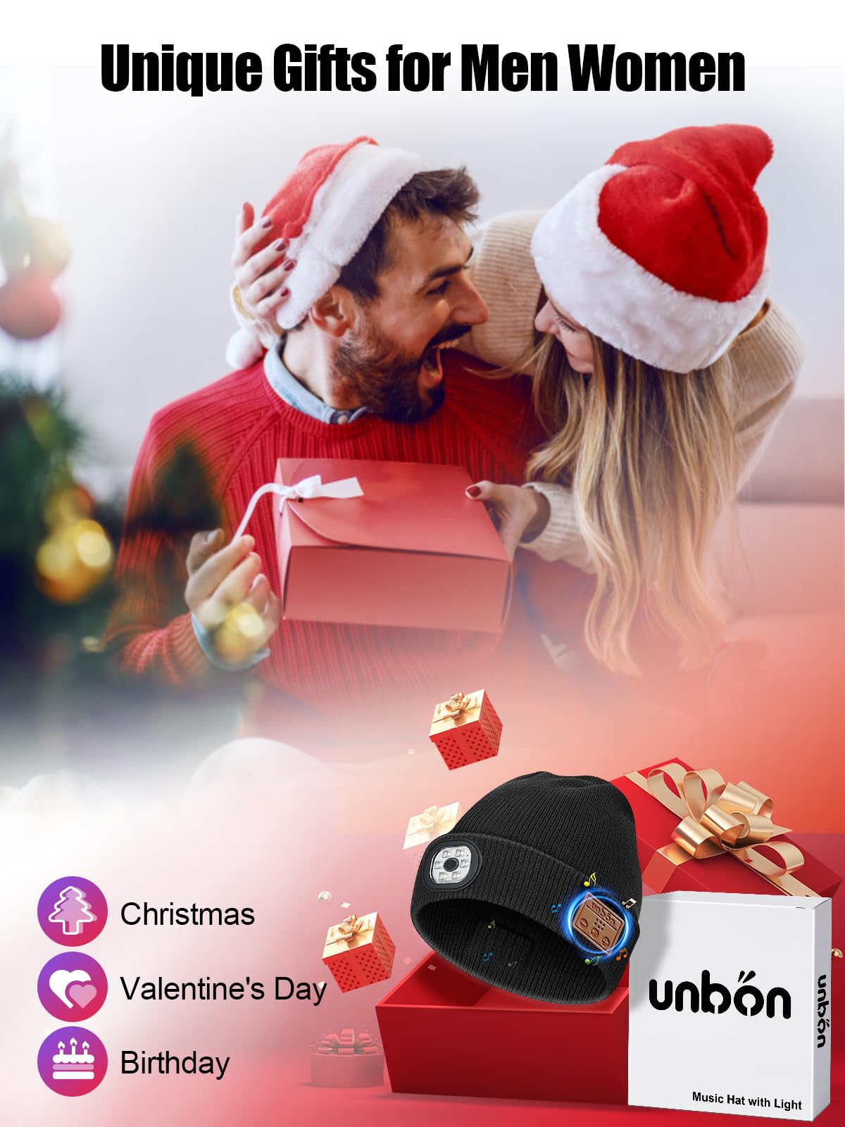 Valentines Day Gifts for Him, Valentine Gifts for Men, Mens Gift Cool Gadgets, LED Bluetooth Beanie with Light for Men