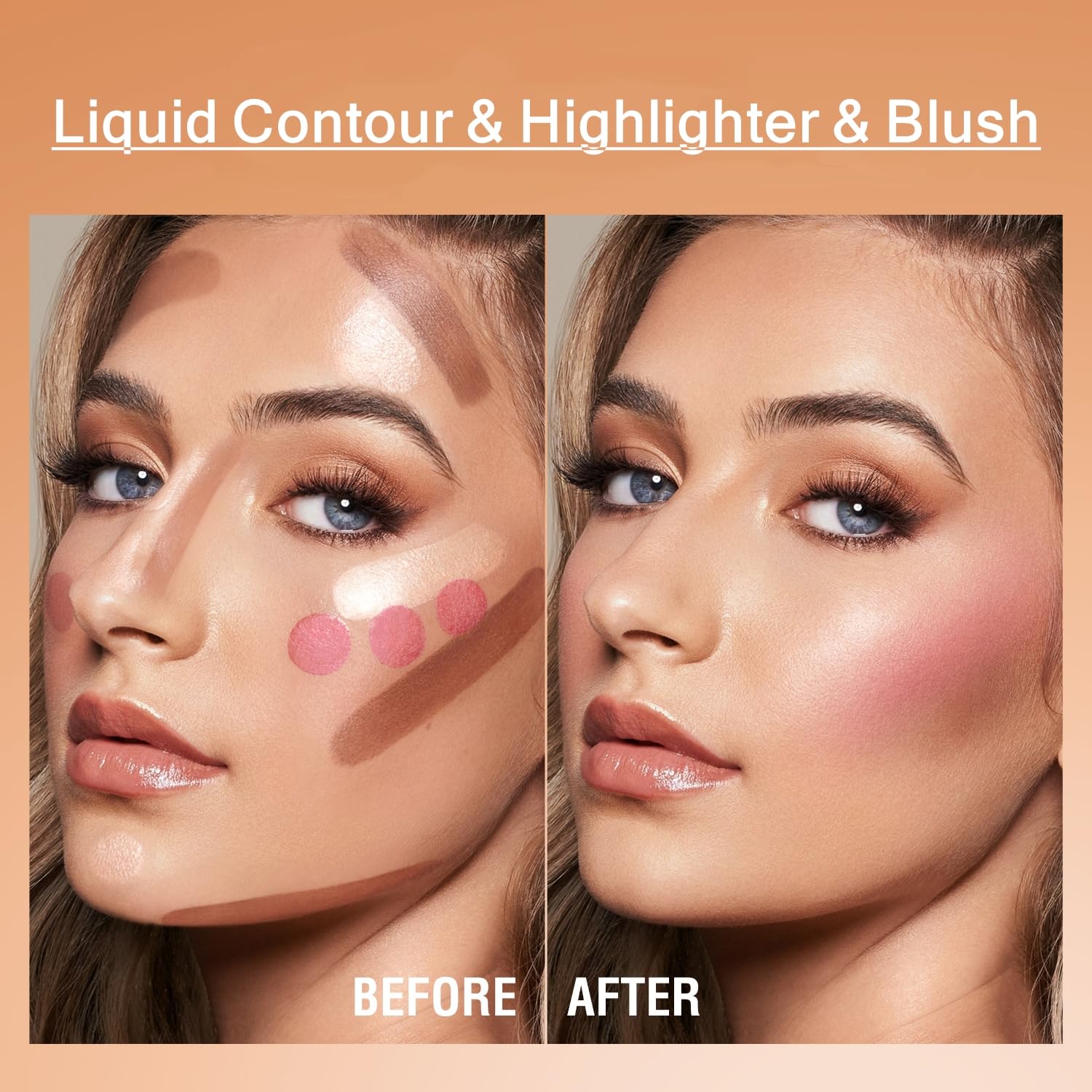 3 Pack Liquid Contour & Highlighter & Blush Makeup Set, Long Lasting Natural Weightless Buildable Contouring Bronzer Blusher Stick Beauty Wand Liquid Highlighter Makeup (Set A)
