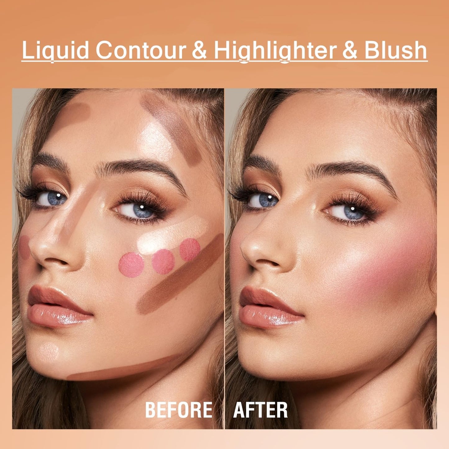3 Pack Liquid Contour & Highlighter & Blush Makeup Set, Long Lasting Natural Weightless Buildable Contouring Bronzer Blusher Stick Beauty Wand Liquid Highlighter Makeup (Set A)
