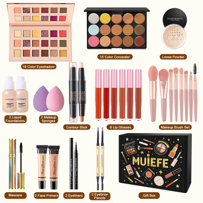 Muiefe Makeup Set, All in One Make Up Starter Kit, Cosmetic Makeup Bundle Include Eyeshadow Palette Foundation Lip Gloss Concealer Eyeliner Mascara, Makeup Gift Sets for Women & Teenage Girls