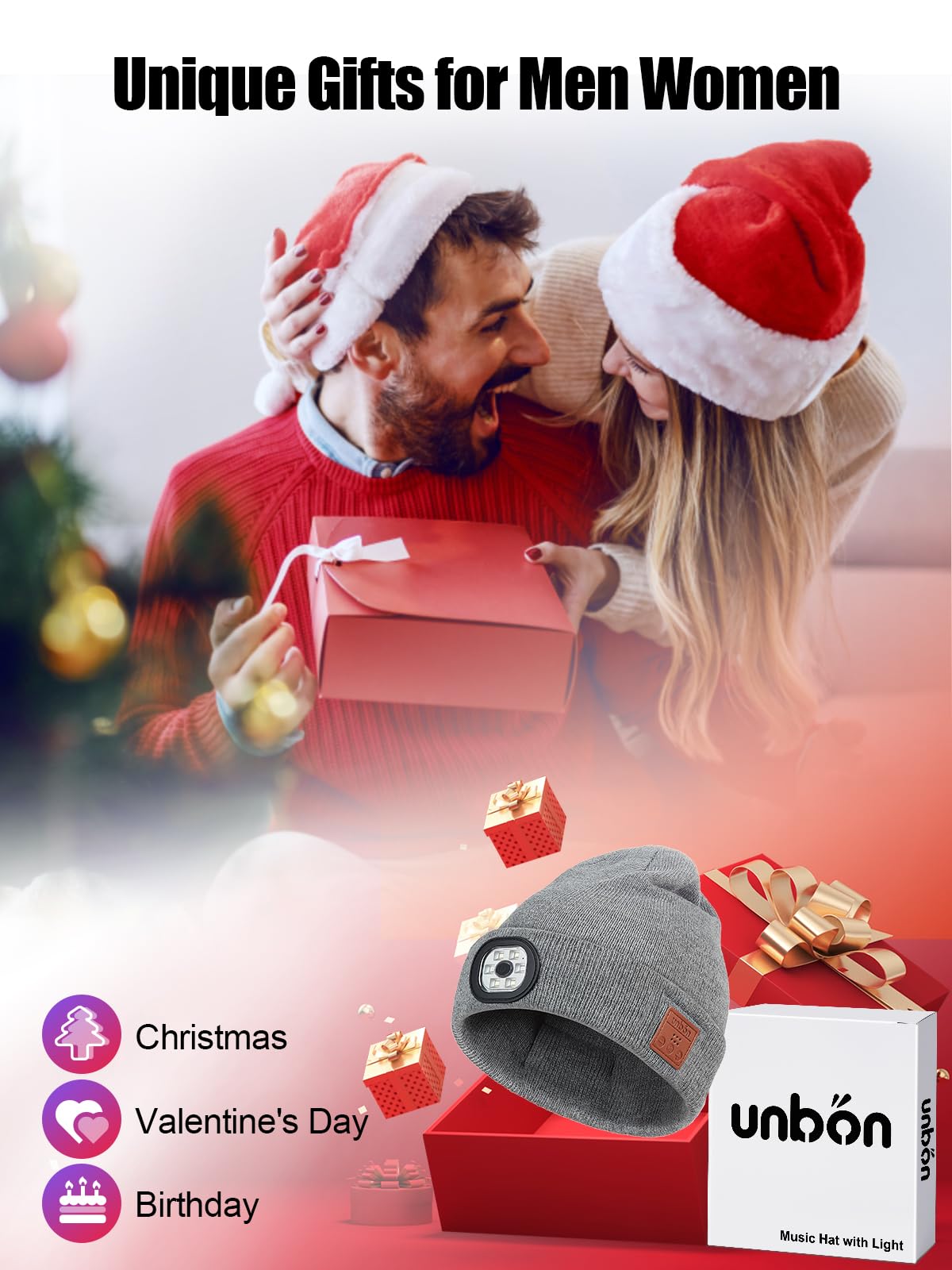Valentines Day Gifts for Him, Valentine Gifts for Men, Mens Gift Cool Gadgets, LED Bluetooth Beanie with Light for Men