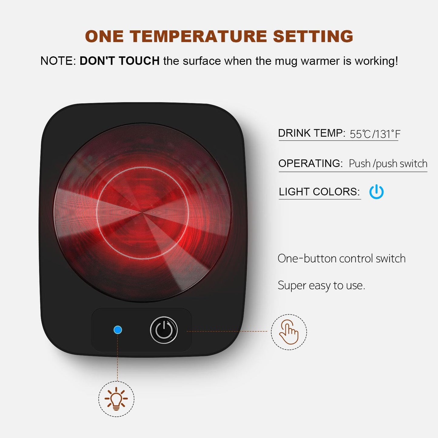 Azyh Candle Warmer, Electric Candle Warmer for Desk with Aluminum Metal Panel, 55℃ Beverage Mug Warmer for Heating Coffee, Milk, Tea, Cocoa, Candle, Gifts for Coffee Lovers Home Office