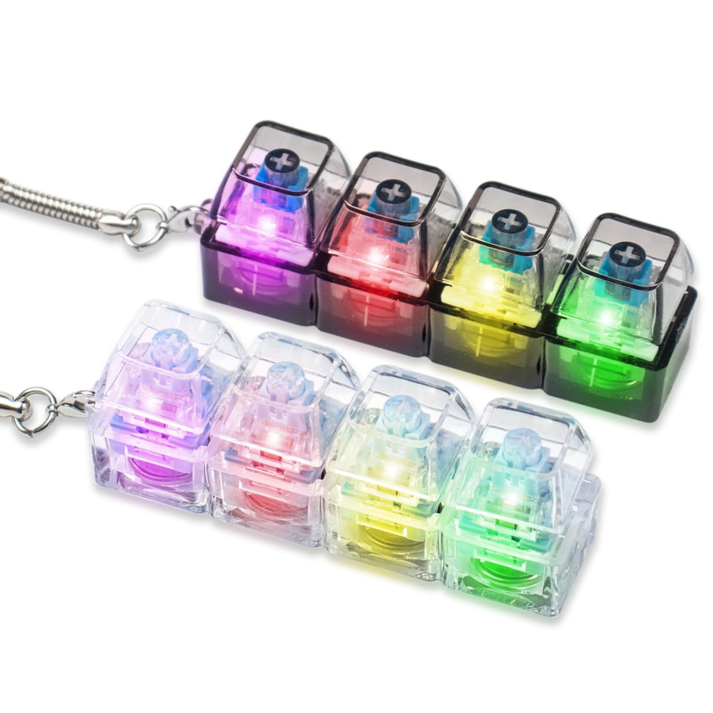 2 Pcs Keyboard Fidget Toy for Adults Fidget Keyboard Clicker Toys with LED Lights Keychain Stress Relief for Anxiety Decompression (Black and White)