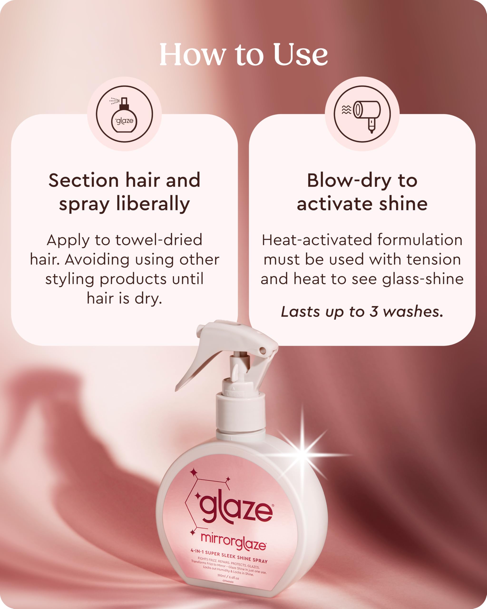 Glaze MirrorGlaze Super Sleek Hair Shine Spray – Transforms Frizz to Glass-Like Shine, Protects from Heat, Blocks Humidity + Repairs Bonds – 190ml