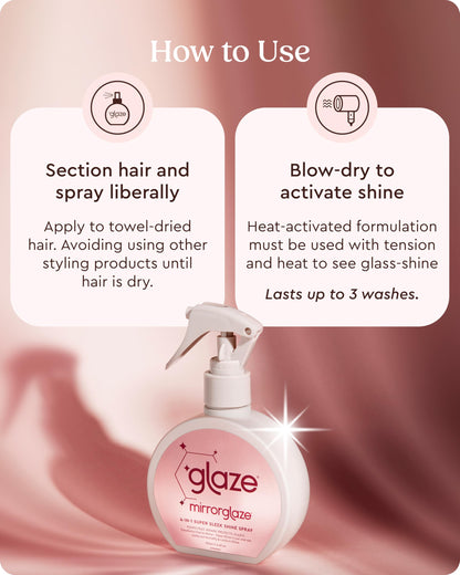 Glaze MirrorGlaze Super Sleek Hair Shine Spray – Transforms Frizz to Glass-Like Shine, Protects from Heat, Blocks Humidity + Repairs Bonds – 190ml