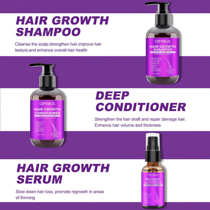 GIFBEA Hair Growth Shampoo and Conditioner Set with Rosemary Oil Serum, Biotin, Argan, Castor, Coconut, Keratin, Rice Water - Hair Loss Treatment, Thickening for Women and Men