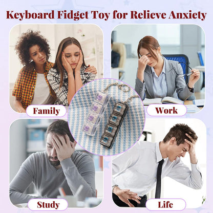 2 Pcs Keyboard Fidget Toy for Adults Fidget Keyboard Clicker Toys with LED Lights Keychain Stress Relief for Anxiety Decompression (Black and White)