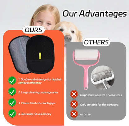 Electrostatic Pet Hair Removal Gloves, 2 PcsPet Dog Cat Grooming Gloves, Static Magic Pet Hair Remover Glove Deshedding, Reusable Double Sided Dog Grooming Glove for Furniture Sofa Carpet Clothes Bed