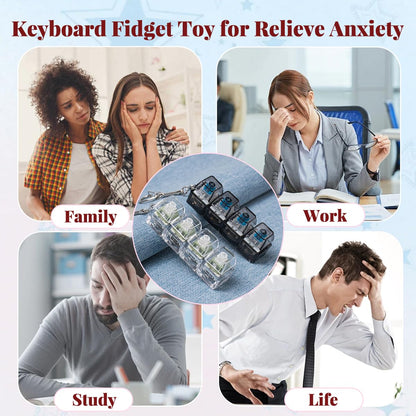 2 Pcs Keyboard Fidget Toy for Adults Fidget Keyboard Clicker Toys with LED Lights Keychain Stress Relief for Anxiety Decompression (Black and White)