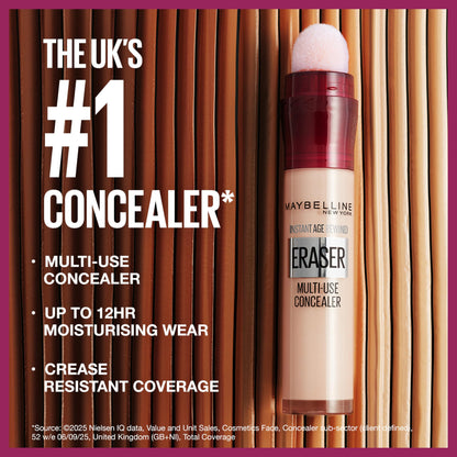 Maybelline Instant Anti-Age Eraser Eye Concealer for Face, Dark Circles, Blemish & Fine Lines Concealer, Full Coverage, Dermatologist Tested, Suitable for Sensitive Skin, Shade: 00 Ivory