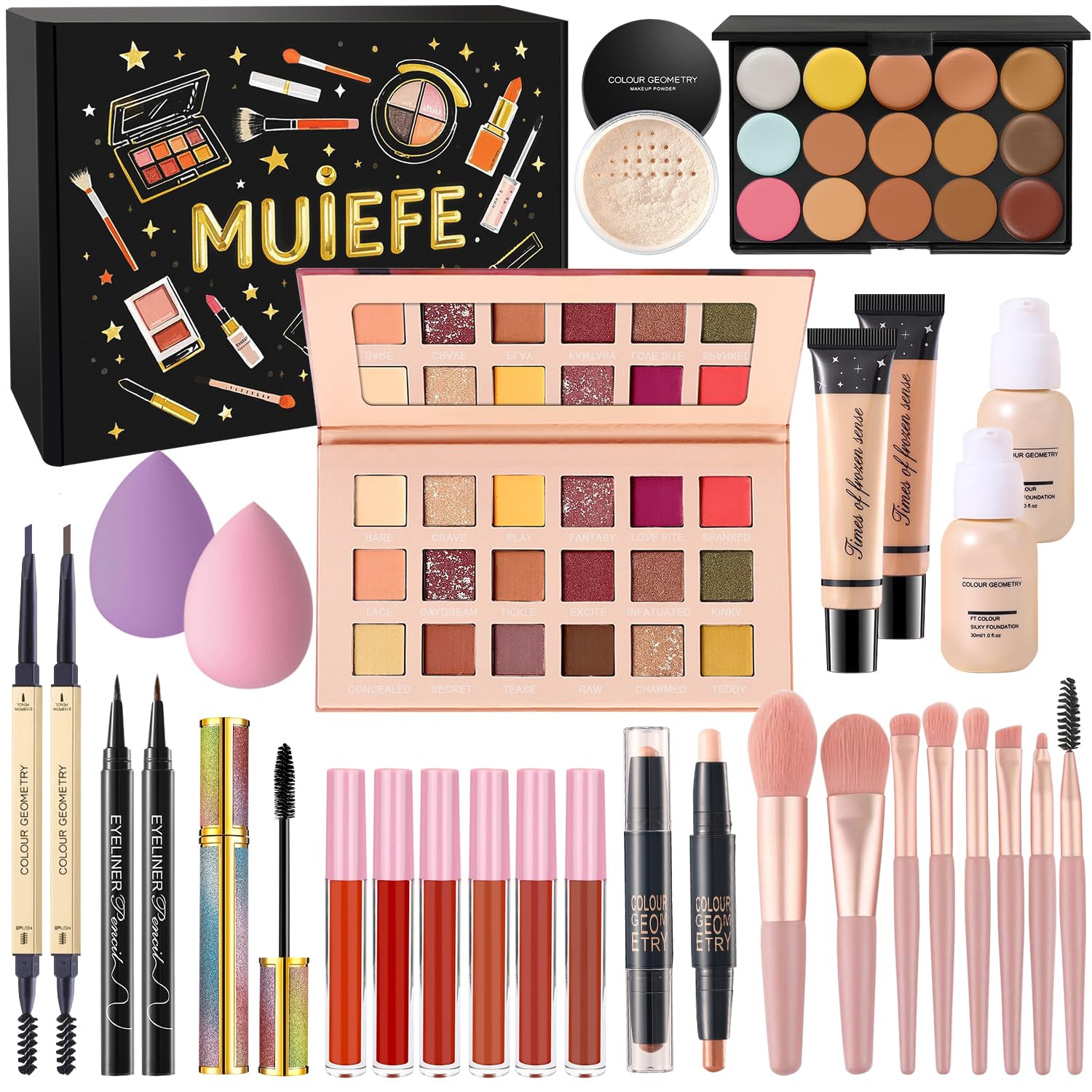 Muiefe Makeup Set, All in One Make Up Starter Kit, Cosmetic Makeup Bundle Include Eyeshadow Palette Foundation Lip Gloss Concealer Eyeliner Mascara, Makeup Gift Sets for Women & Teenage Girls