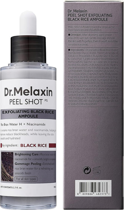 Dr.Melaxin Peel Shot Glow Black Rice Peeling Ampoule Soft Exfoliating Face And Body Scrub Dead Skin Cells Blackheads Remover For All Skin Types Korean Skin Care 80Ml