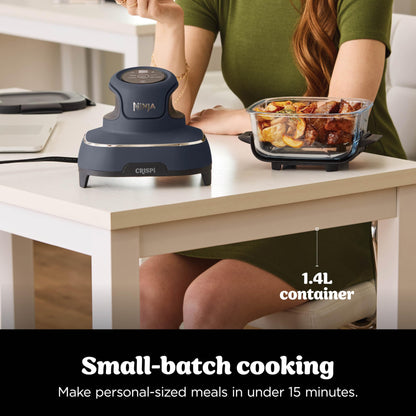 Ninja CRISPi Portable Air Fryer, 3.8L, 4-in-1: Air Fry, Roast, Keep Warm, Recrisp, Space Saving Compact Design, 2x Removable Glass Containers & Lids, 1700W, Cyber Space Blue FN101UKGY