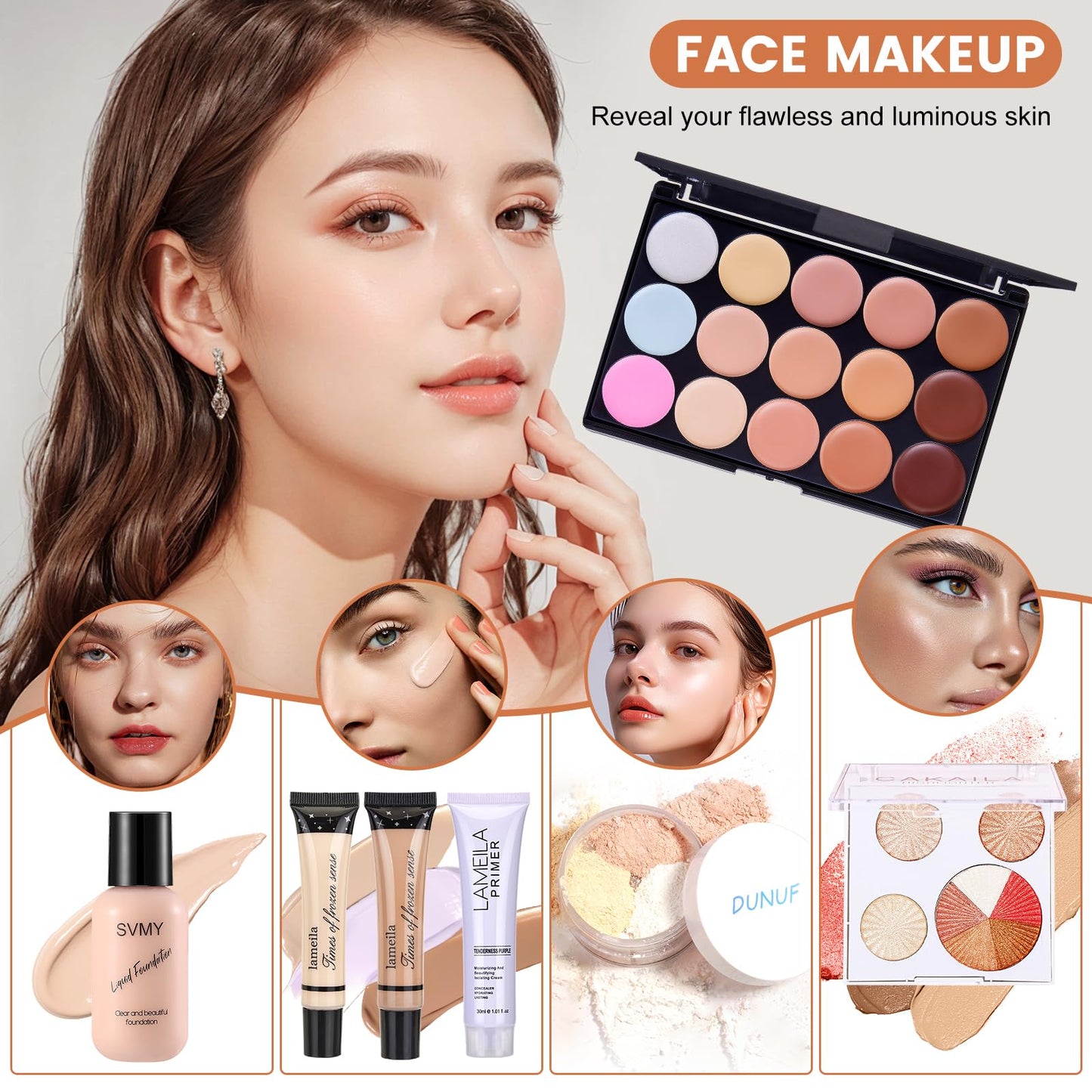 All in One Makeup Kit, Makeup Kit for Women Full Kit, Make Up Gift Set for Women, Makeup Essential Bundle Includes Foundation Eyeshadow Palette Concealer Lipstick Eyeliner Mascara Cosmetic Brush Set
