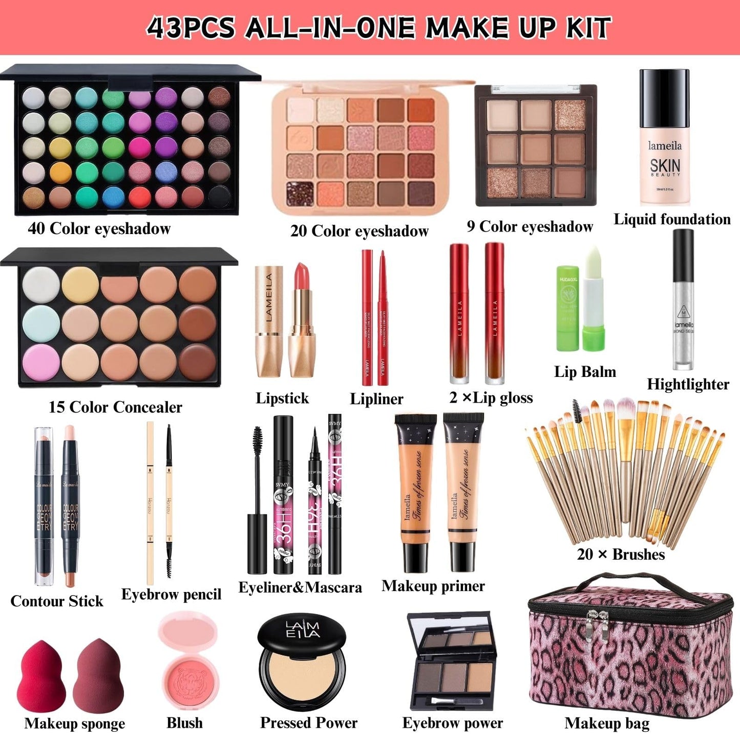 All in One Makeup Kit for Women Full Kit - 44PCS Professional Makeup Set with Foundation, Eyeshadow, Lipstick, Eyeliner - Complete Cosmetic Gift Set for Beginners and Professionals