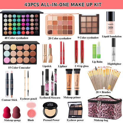 All in One Makeup Kit for Women Full Kit - 44PCS Professional Makeup Set with Foundation, Eyeshadow, Lipstick, Eyeliner - Complete Cosmetic Gift Set for Beginners and Professionals
