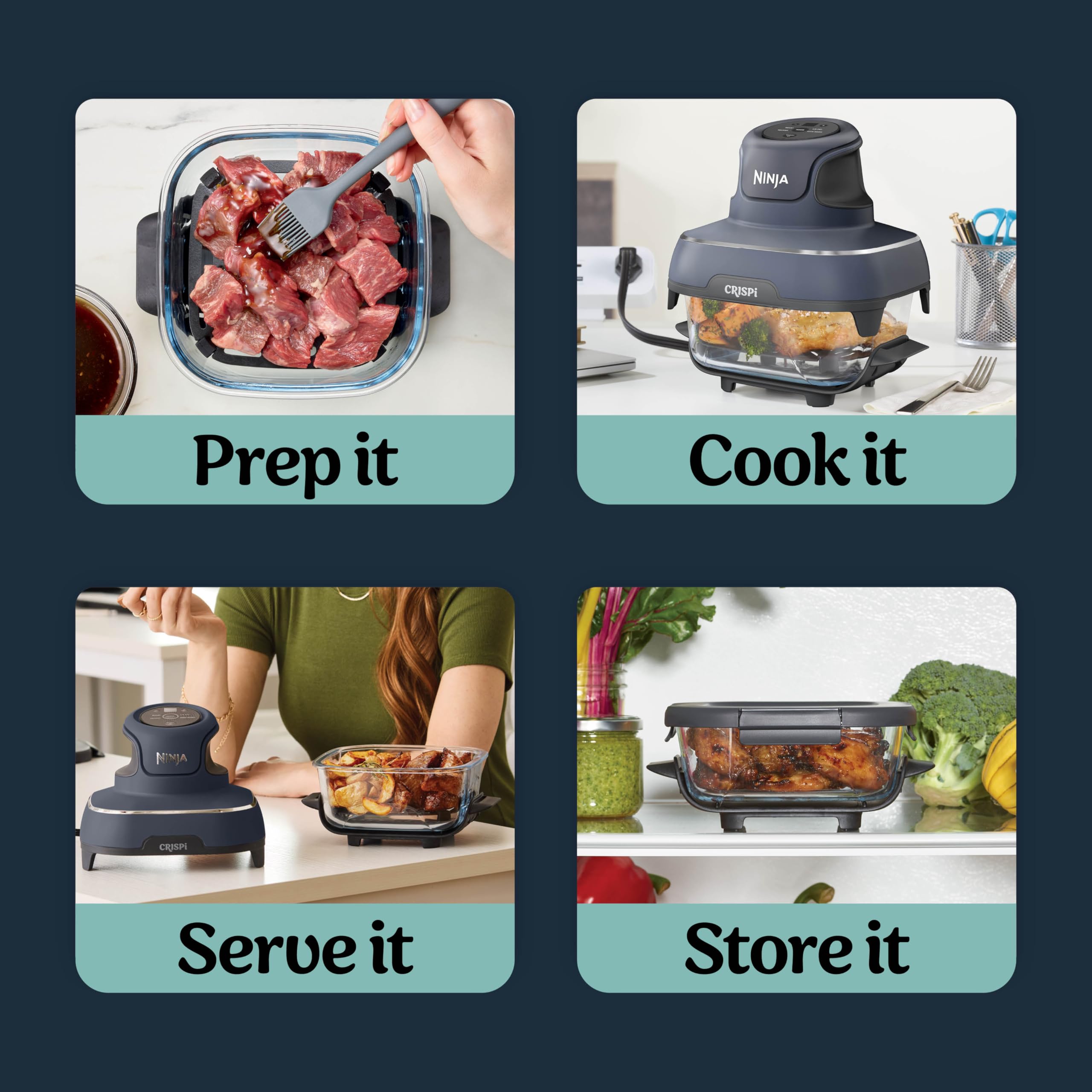 Ninja CRISPi Portable Air Fryer, 3.8L, 4-in-1: Air Fry, Roast, Keep Warm, Recrisp, Space Saving Compact Design, 2x Removable Glass Containers & Lids, 1700W, Cyber Space Blue FN101UKGY