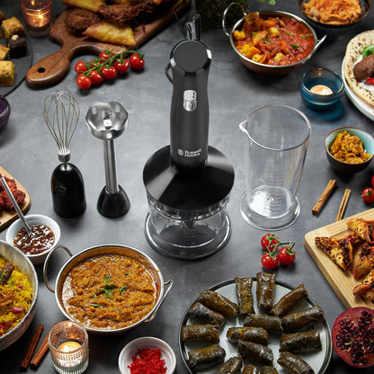 Russell Hobbs Desire 3 in 1 Electric Hand Blender, Fruit & Veg Mini Chopper & Whisk attachment, Stainless steel blending leg, whisk & blades, 500ml capacity chopping bowl & 700ml beaker, 500W, 24702