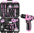 DEKO Pink Tool Kit: 126-Piece DIY Set with 8V Cordless Drill, Electric Drills & Hand Tools for Women