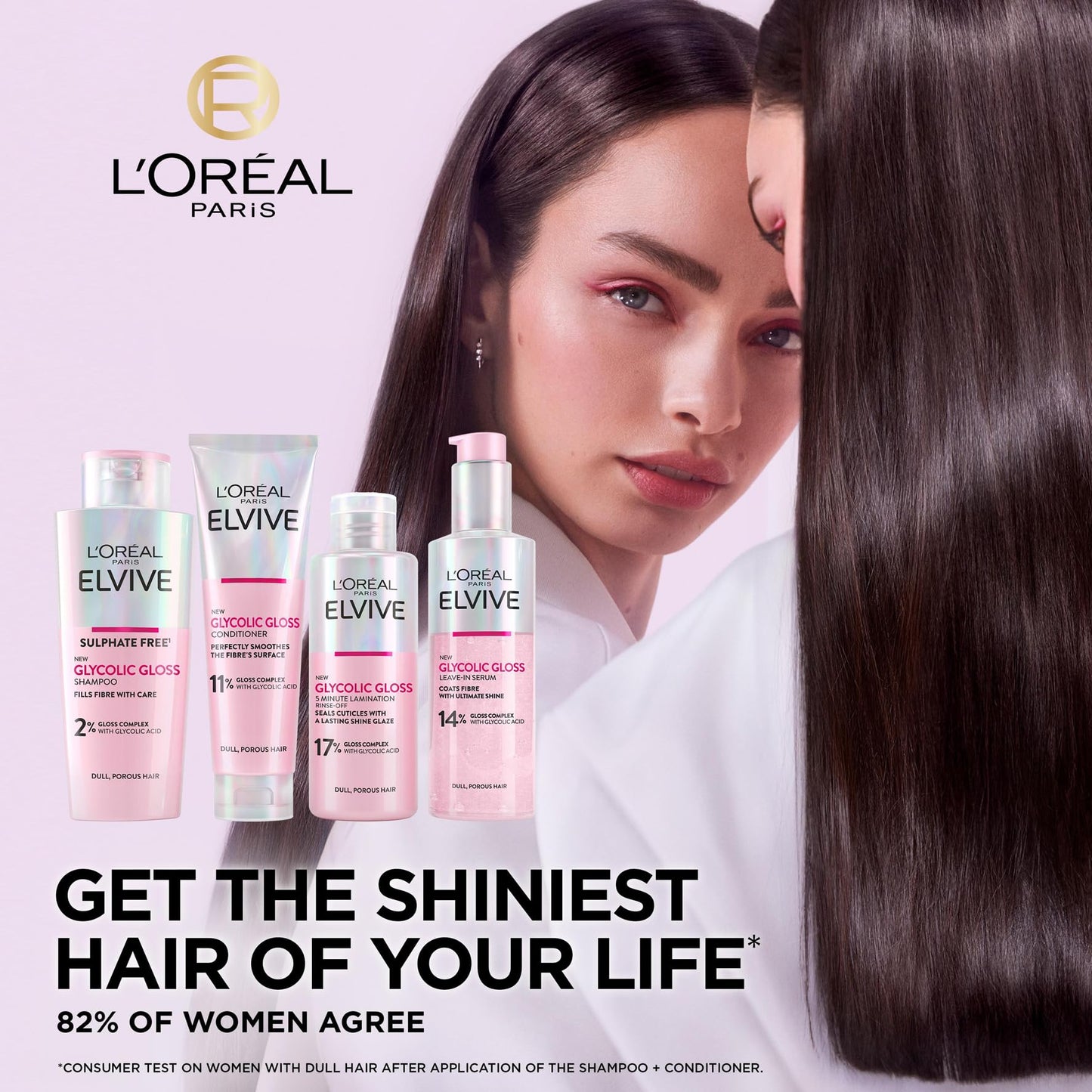 L'Oréal Paris Elvive Glycolic Gloss Shampoo, Conditioner and Rinse-Off Treatment Set for Dull Porous Hair, Get The Shiniest Hair of Your Life, Glossing Routine for Mirror-Like Shine