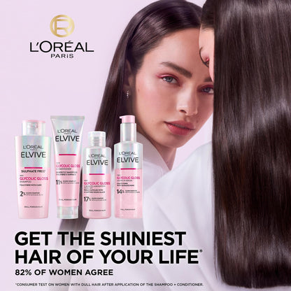L'Oréal Paris Elvive Glycolic Gloss Shampoo, Conditioner and Rinse-Off Treatment Set for Dull Porous Hair, Get The Shiniest Hair of Your Life, Glossing Routine for Mirror-Like Shine