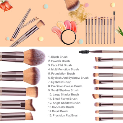 HEYMKGO Makeup Brushes, 15 Pcs Make Up Brushes Set Professional Champagne Gold Makeup Brush Pack, Foundation Blending Powder Blush Concealers Eyeshadow Eyeliner Make-up Brush Kits with Cosmetics Bag