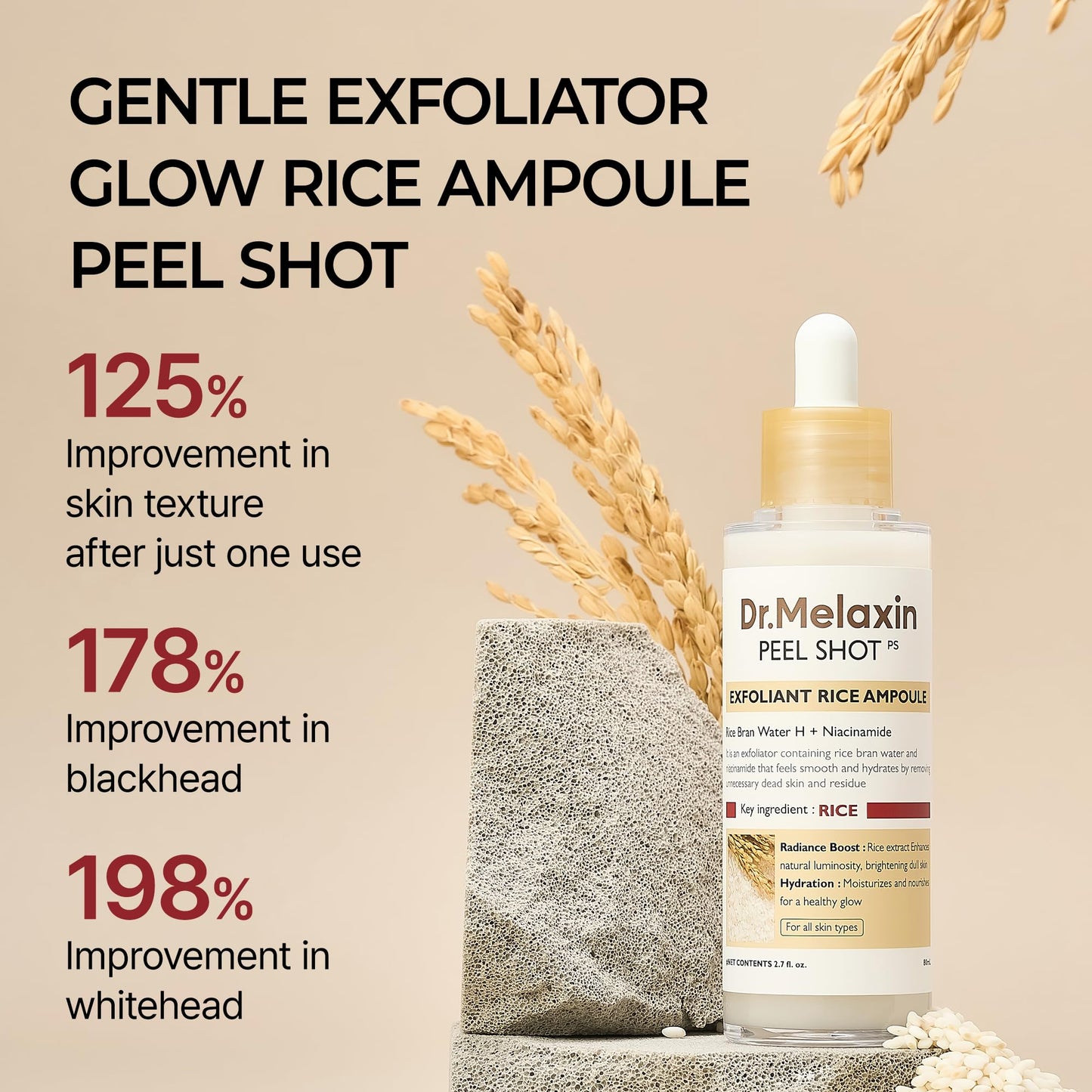 Dr.Melaxin Peel Shot Glow White Rice Peeling Ampoule Soft Exfoliating Face And Body Scrub Dead Skin Cells Remover For All Skin Types Korean Skin Care 80Ml