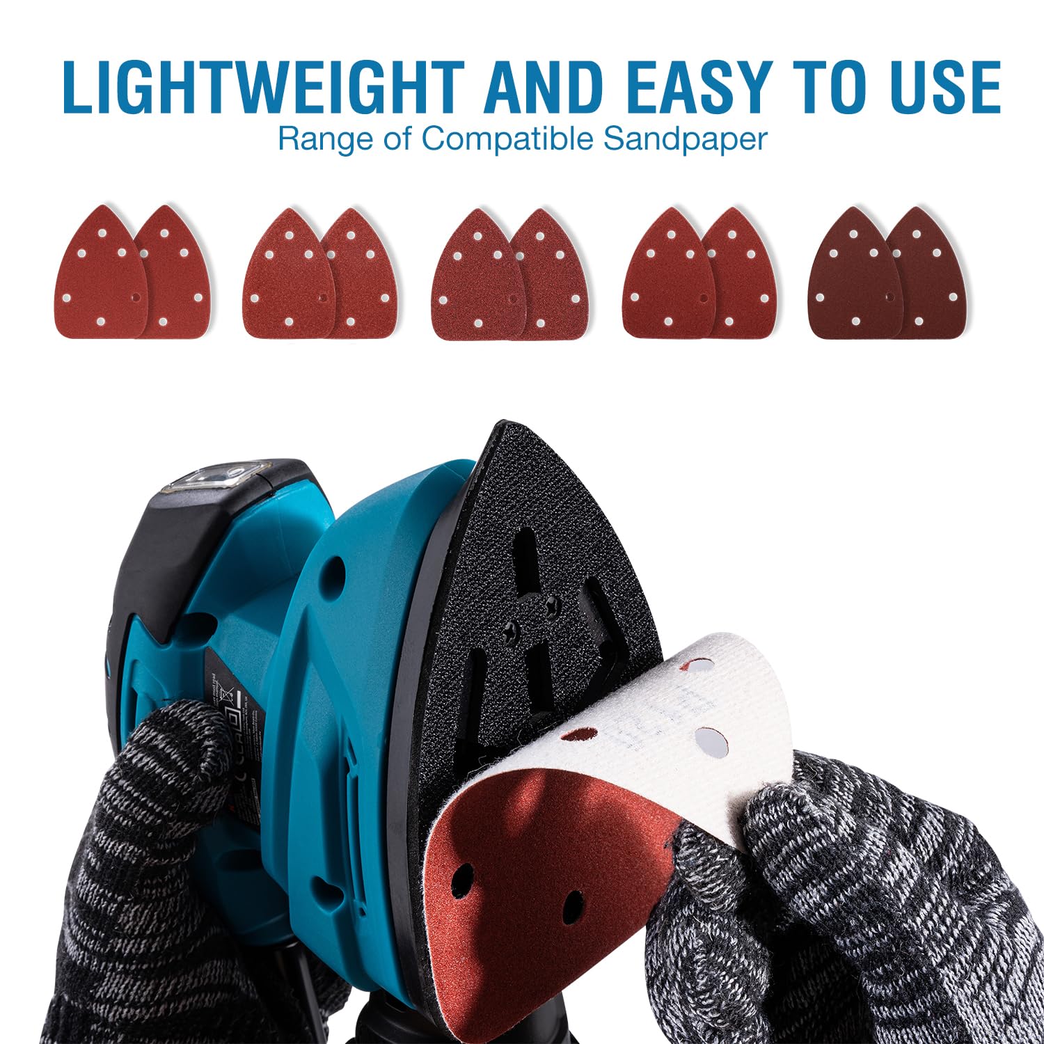 KATSU Tools Electric Detail Sander, 130W Palm Sander for Wood with Dust Collection and 10 PCs Sanding Pads, for Home Decoration DIY Furniture Finishing (Budget)