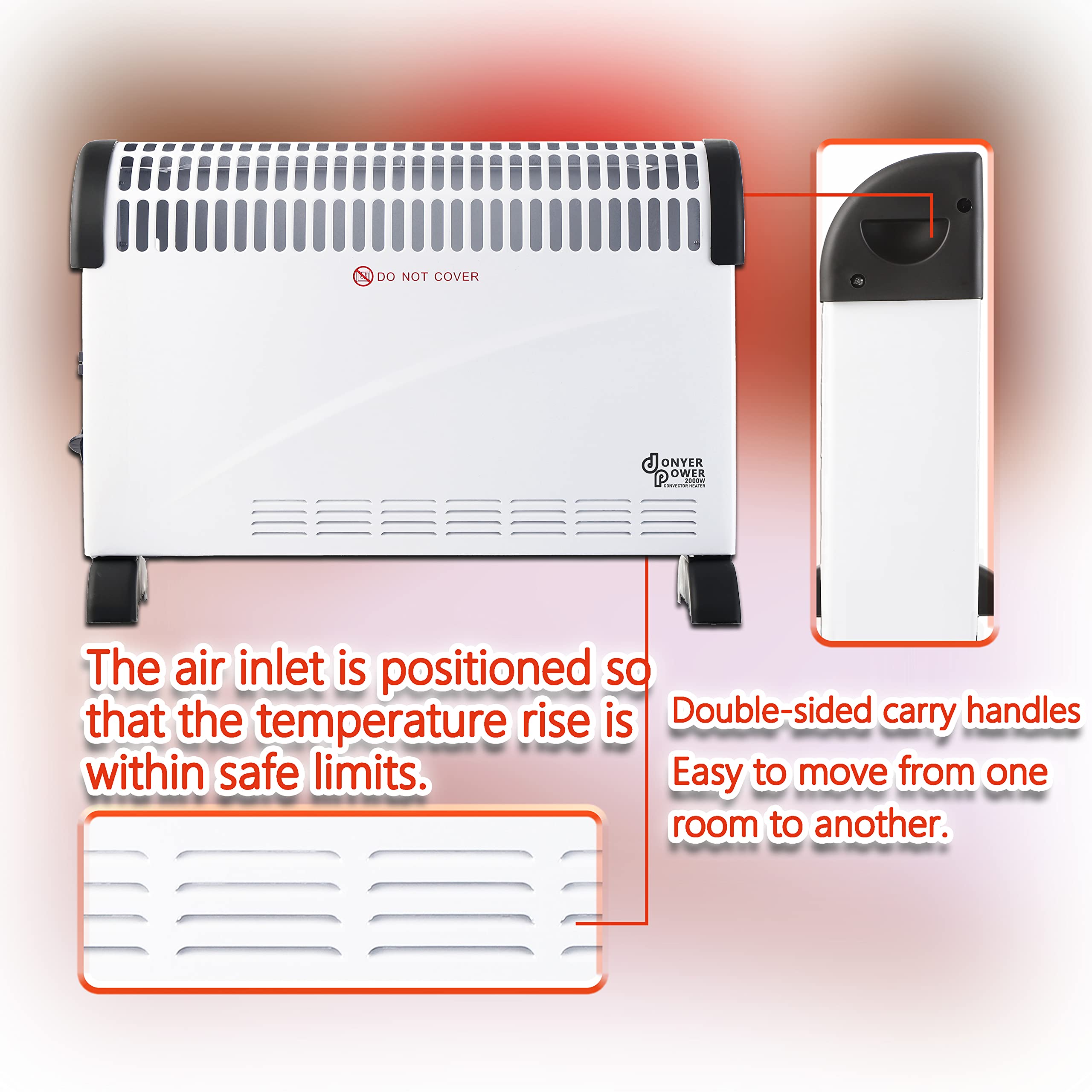 DONYER POWER Convector Radiator Heater 2000W Room Heating with Adjustable Thermostat