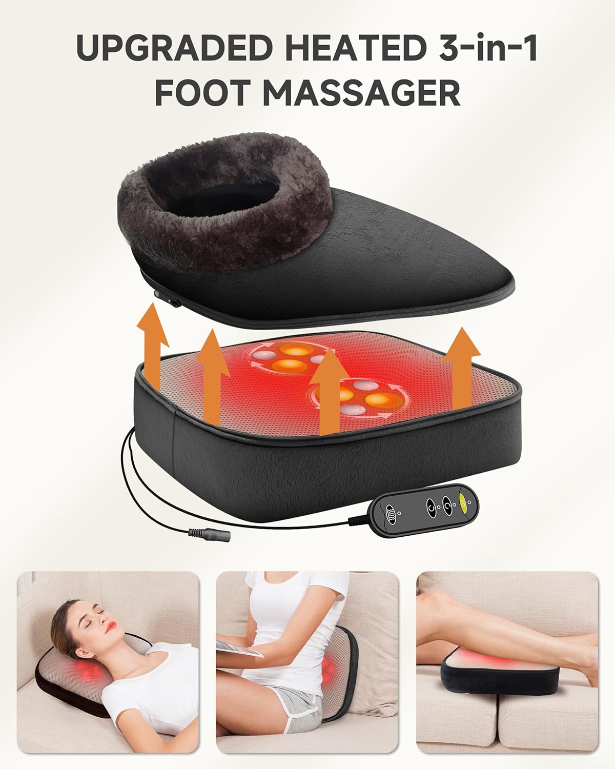 Snailax 2-in-1 Shiatsu Foot and Back Massager with Heat - Kneading Foot Warmer, Electric Feet Massage, Massagers for Back,Leg,Gifts for Women,Men