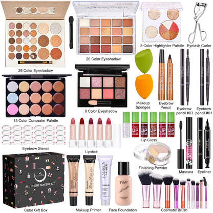All in One Makeup Kit, Makeup Kit for Women Full Kit, Make Up Gift Set for Women, Makeup Essential Bundle Includes Foundation Eyeshadow Palette Concealer Lipstick Eyeliner Mascara Cosmetic Brush Set
