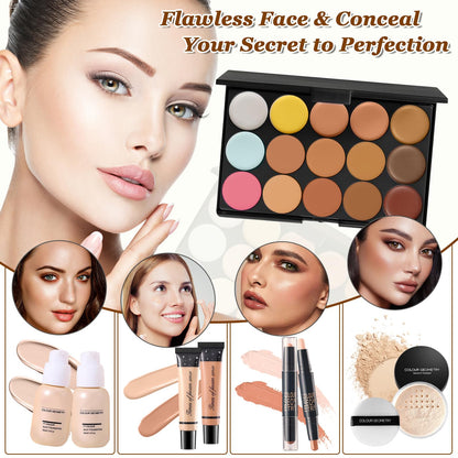 Muiefe Makeup Set, All in One Make Up Starter Kit, Cosmetic Makeup Bundle Include Eyeshadow Palette Foundation Lip Gloss Concealer Eyeliner Mascara, Makeup Gift Sets for Women & Teenage Girls