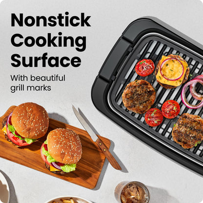 Chefman Indoor Electric Grill 1400W-1650W, 38x23 Large Grilling Surface, Nonstick Table Top Grill for Indoor Grilling and BBQ with Adjustable Temperature Control, Drip Tray, Dishwasher - Safe Parts