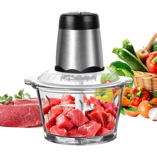 Bear 2L+1.8L 600W Electric Food Processors & Chopper with Glass Container and 304 Stainless Steel Container, 2 Speed Settings, 4 Stainless Steel Blades for Chopping Meat, Baby Food, Fruit, Vegetable