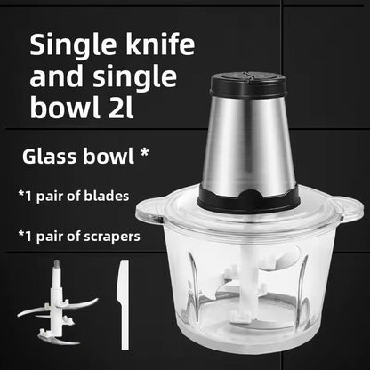 Bear 2L+1.8L 600W Electric Food Processors & Chopper with Glass Container and 304 Stainless Steel Container, 2 Speed Settings, 4 Stainless Steel Blades for Chopping Meat, Baby Food, Fruit, Vegetable