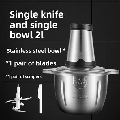 Bear 2L+1.8L 600W Electric Food Processors & Chopper with Glass Container and 304 Stainless Steel Container, 2 Speed Settings, 4 Stainless Steel Blades for Chopping Meat, Baby Food, Fruit, Vegetable