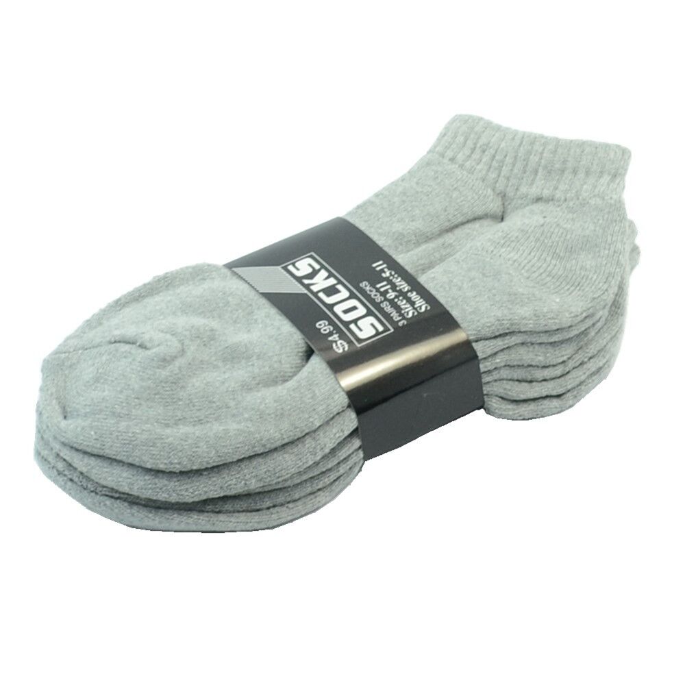 Men’s Ankle Quarter Crew Socks Cotton Low Cut – 3 or 12 Pairs, Size 10–13, Gray