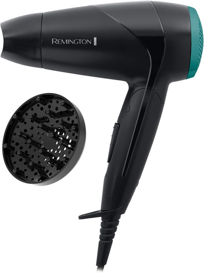Remington Travel Hair Dryer (Diffuser, Concentrator, Folding Handle, Lightweight Compact Design, Worldwide Voltage, 2 Heat / 2 Speed Settings, 2000W) D1500